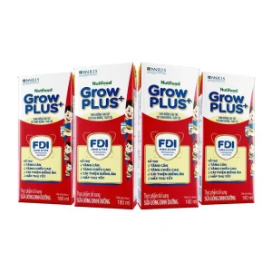 Sữa dinh dưỡng hương vani Grow Plus+ NutiFood lốc 4 hộp x 180ml